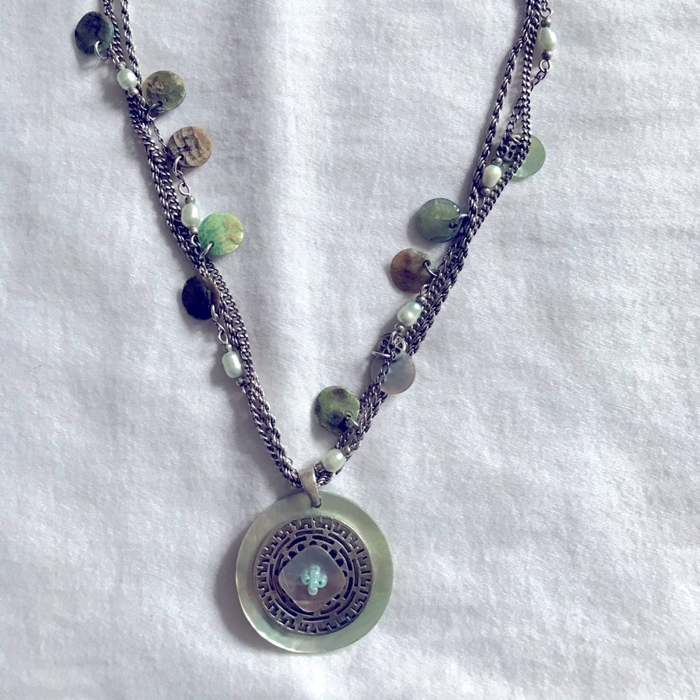 Lia Sophia Green and Silver Layered Pendant Necklace